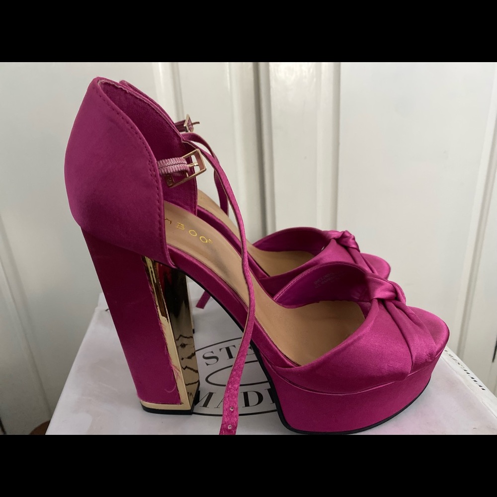 Bamboo Satin Hot Pink Platform Heels